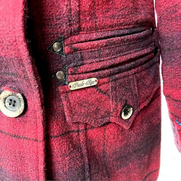 Powder River Outfitters Double Breasted Coat Wool Blend & Leather Collar Size L - Picture 5 of 12